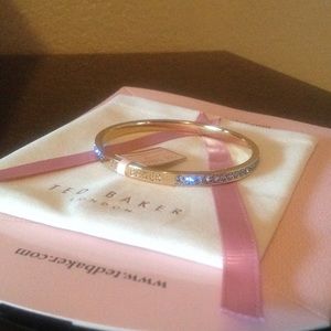 Gold Clem Narrow Light Blue Crystal Bangle -TB